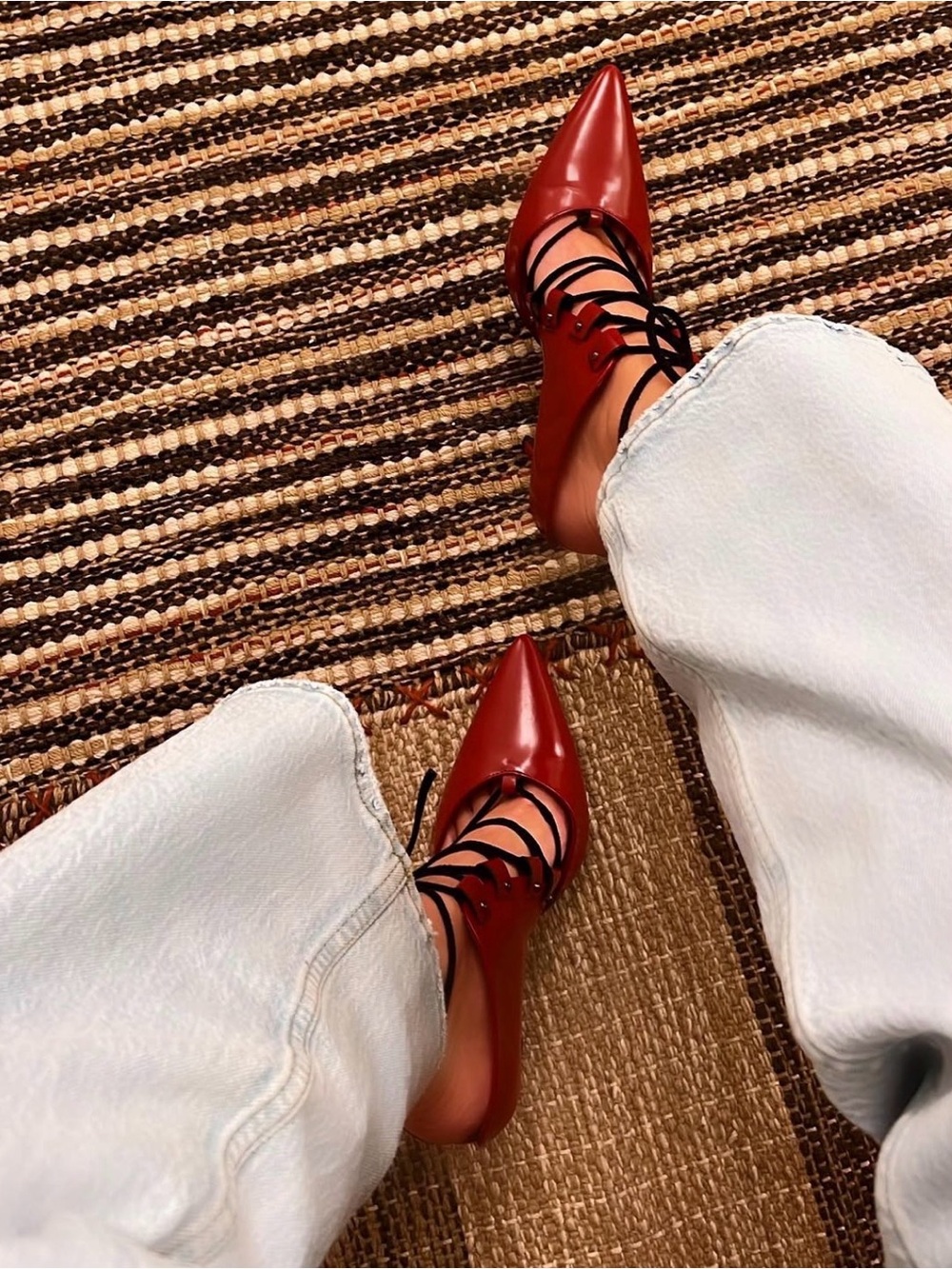 Red Leather Lace Pumps
